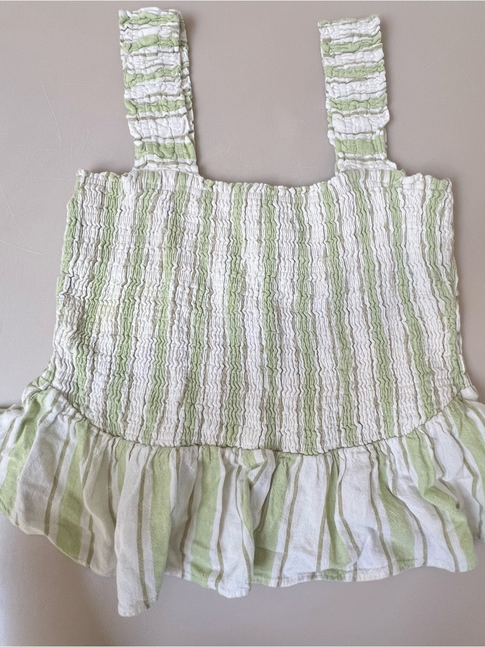 Girls' Green & White Striped Smocked Tank Top